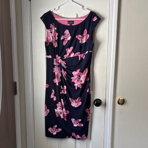 Connected apparel Navy Midi Dress with Pink Floral Print